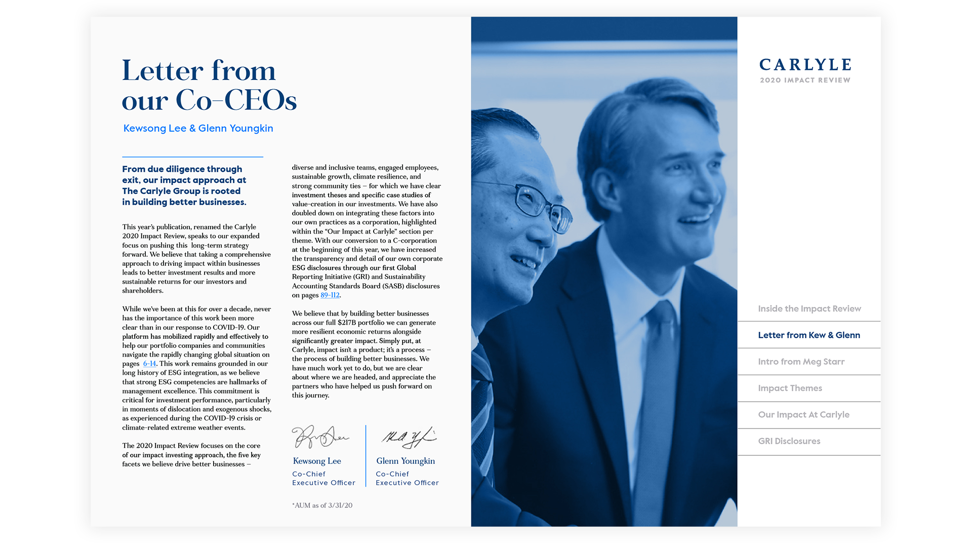 Carlyle Impact Review navigation