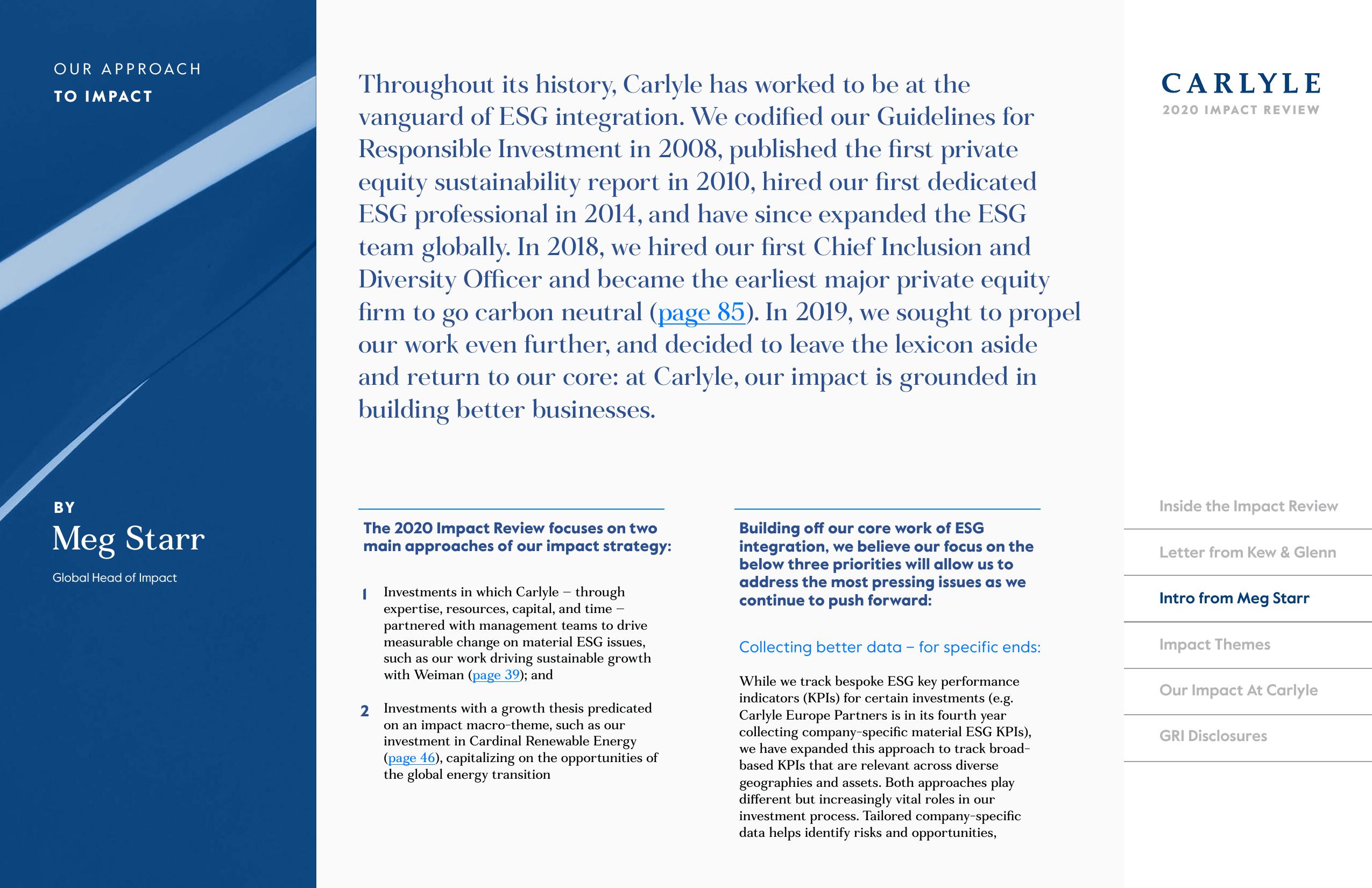 Carlyle Impact Review letter from co-CEOs