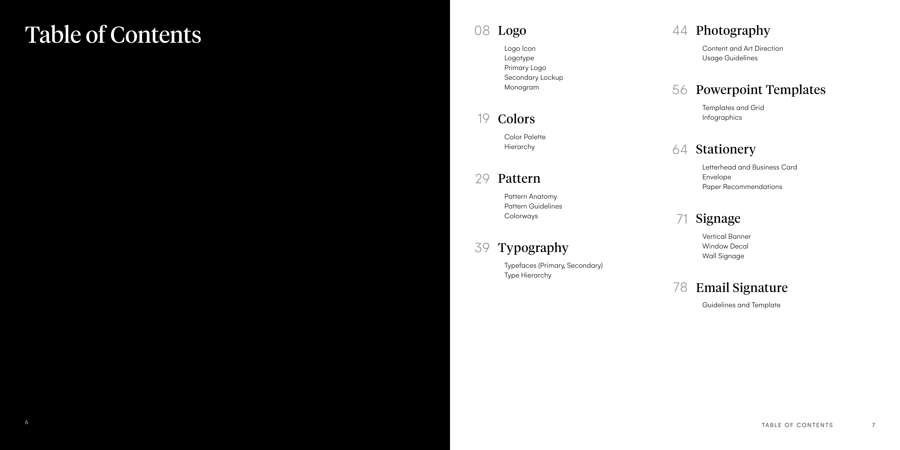 Piermont Bank Style Guide table of contents spread