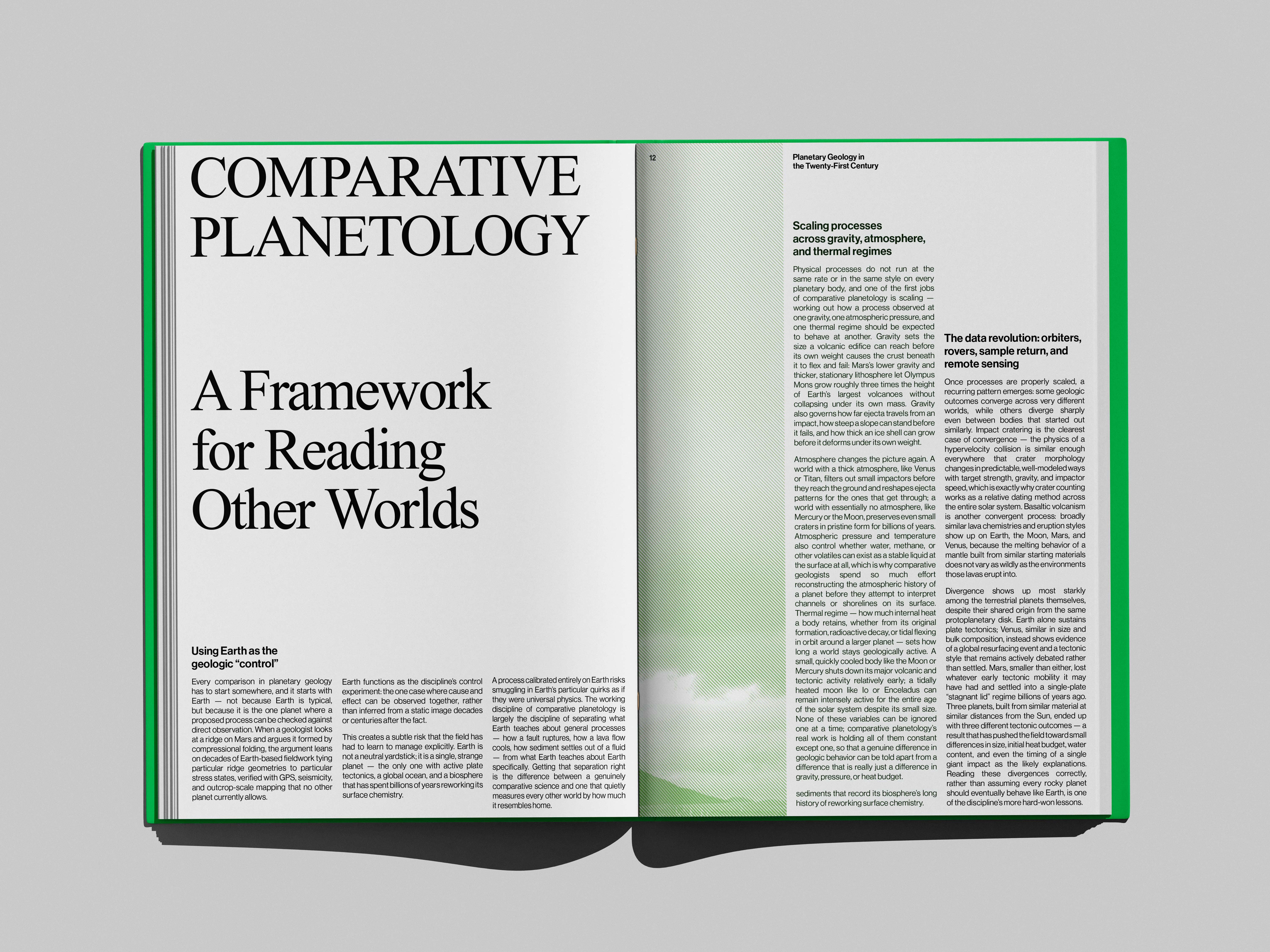 Planetary Geology book mockup, Comparative Planetology spread